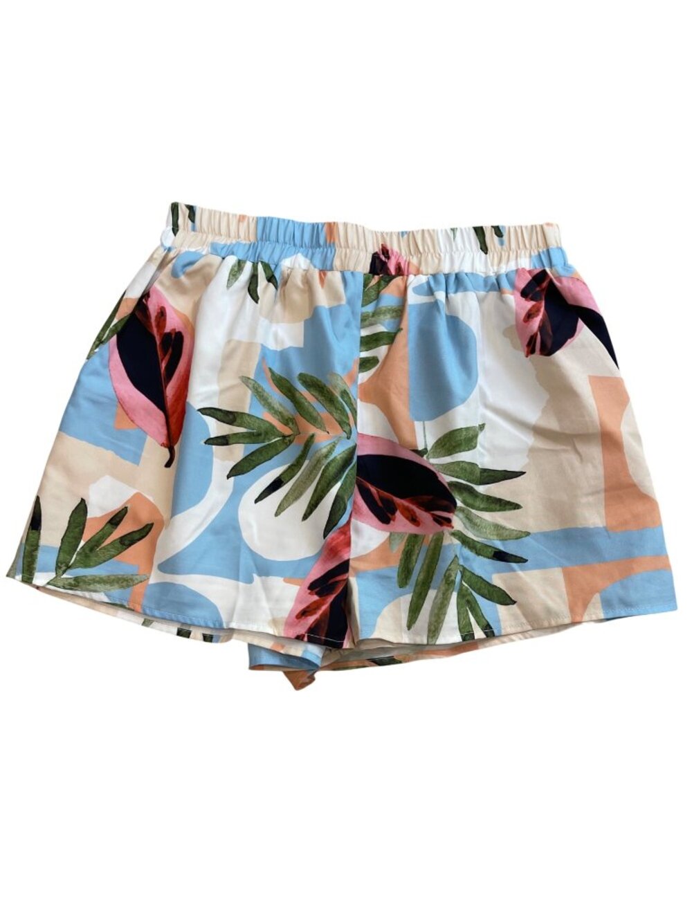 12th Tribe High Rise Shorts Womens Size Large Tropical Beach Lined Elastic Waist